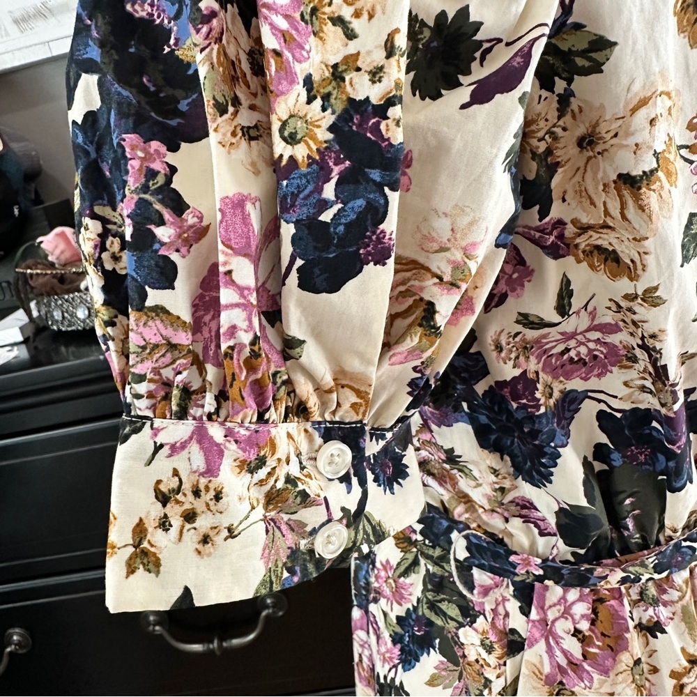 Who What Wear Puff Sleeve Floral Button Front Dress XS Belted Pockets Size XS/S - Picture 8 of 16